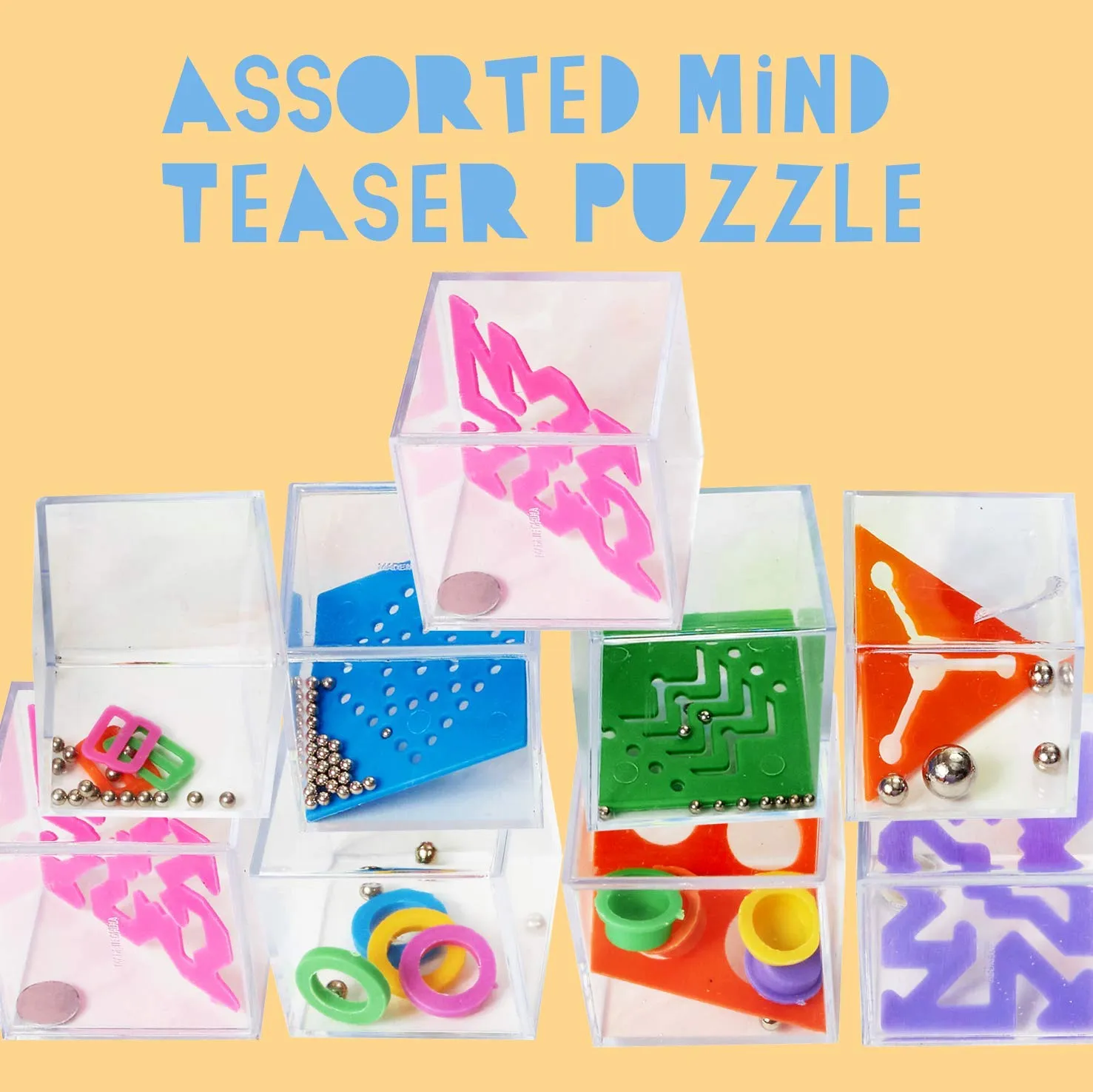 Kicko Assorted Mind Teaser Puzzle - 12 Pack - Pocket Size Toys for Mental Development