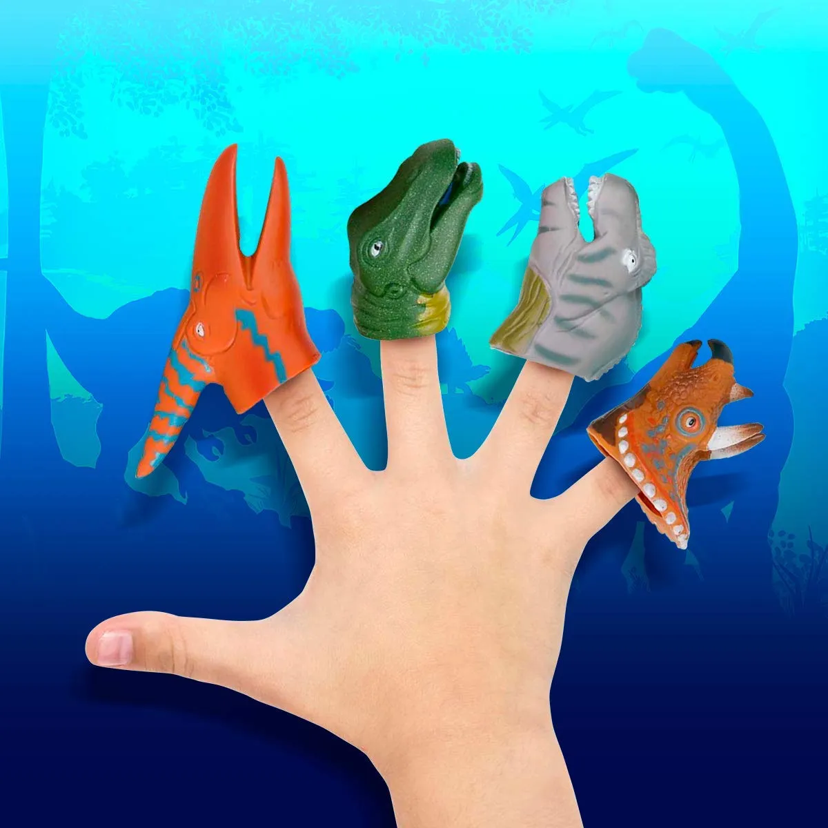 Kicko Colorful Dinosaur Finger Puppets - Set of 12 Assorted Dino Heads - Perfect for Kids Parties and Creative Play