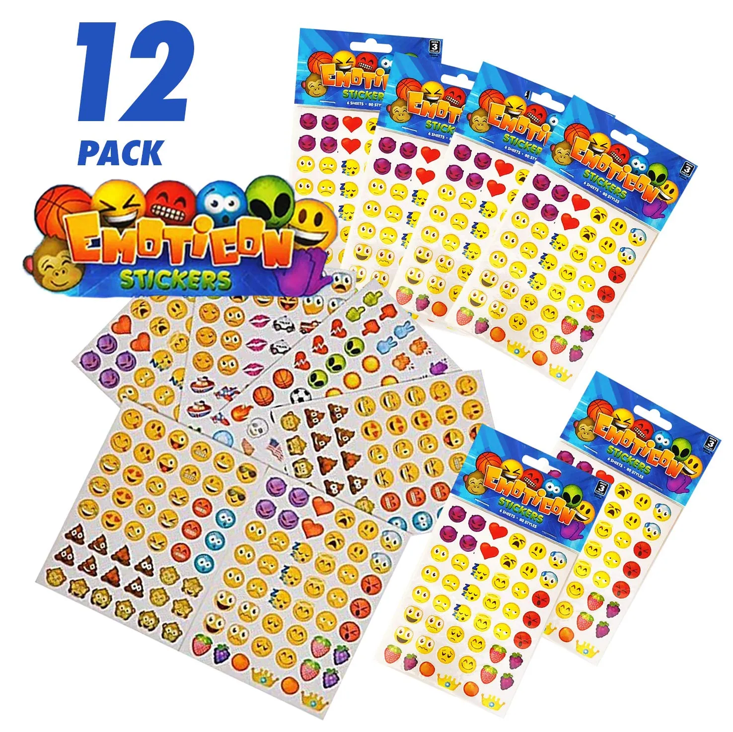 Kicko Emoji Sticker Sheets Assortment - Over 3000 Emoticon Decals - Party Favors, Game