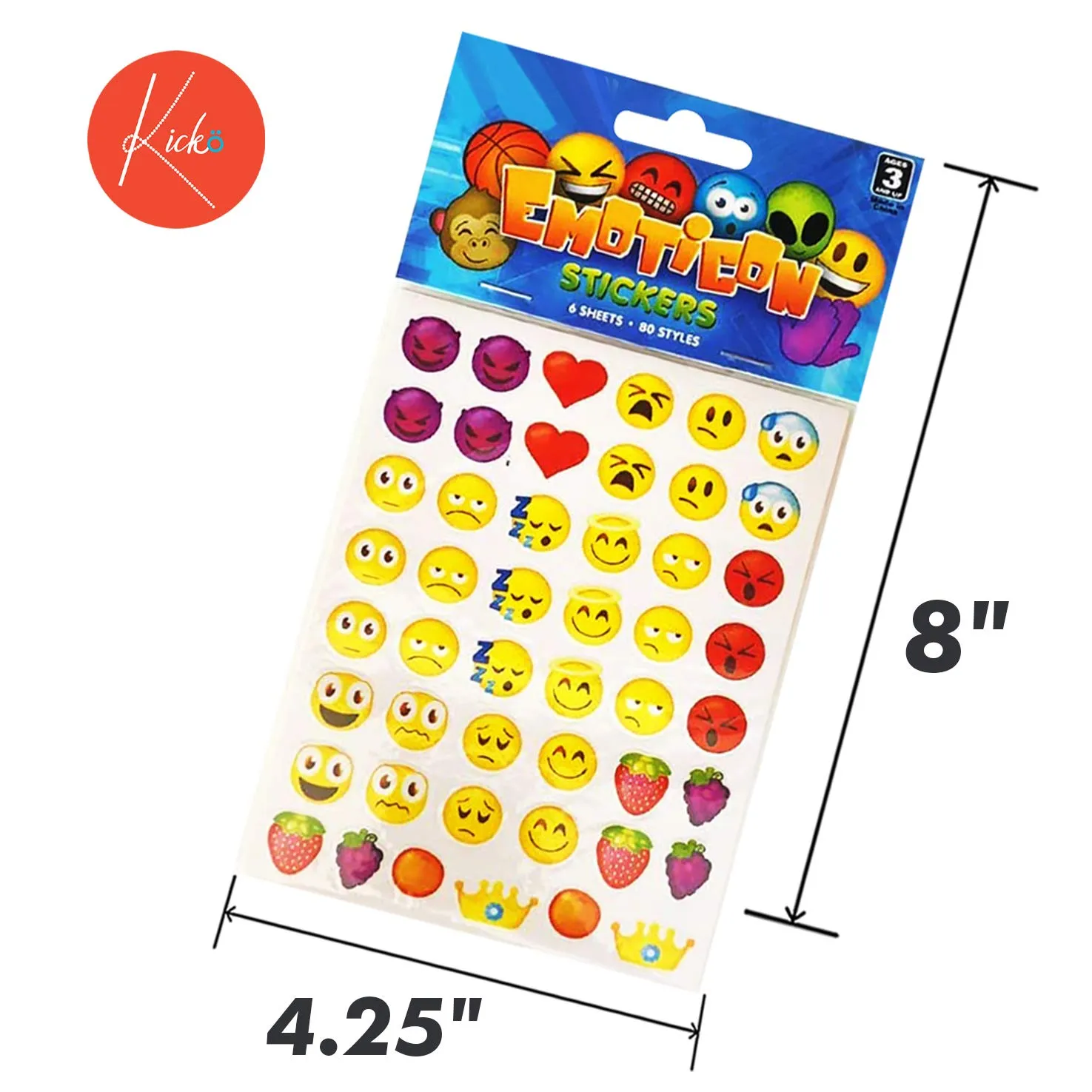 Kicko Emoji Sticker Sheets Assortment - Over 3000 Emoticon Decals - Party Favors, Game