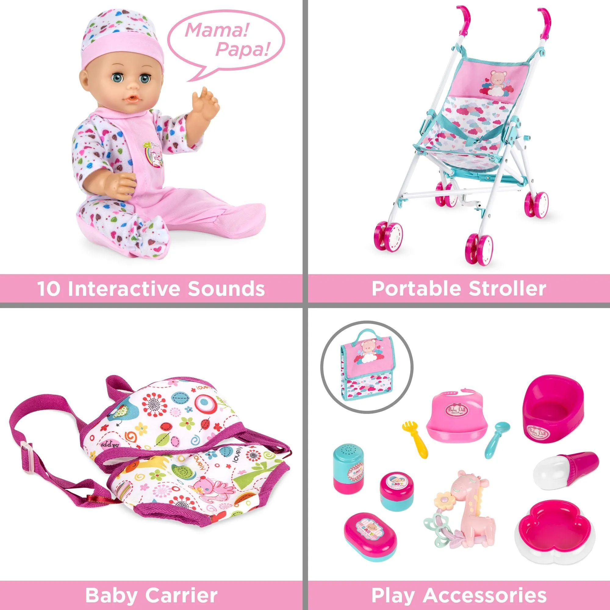 Kids 15-Piece 13.5in Newborn Baby Doll Role Play Playset w/ Accessories