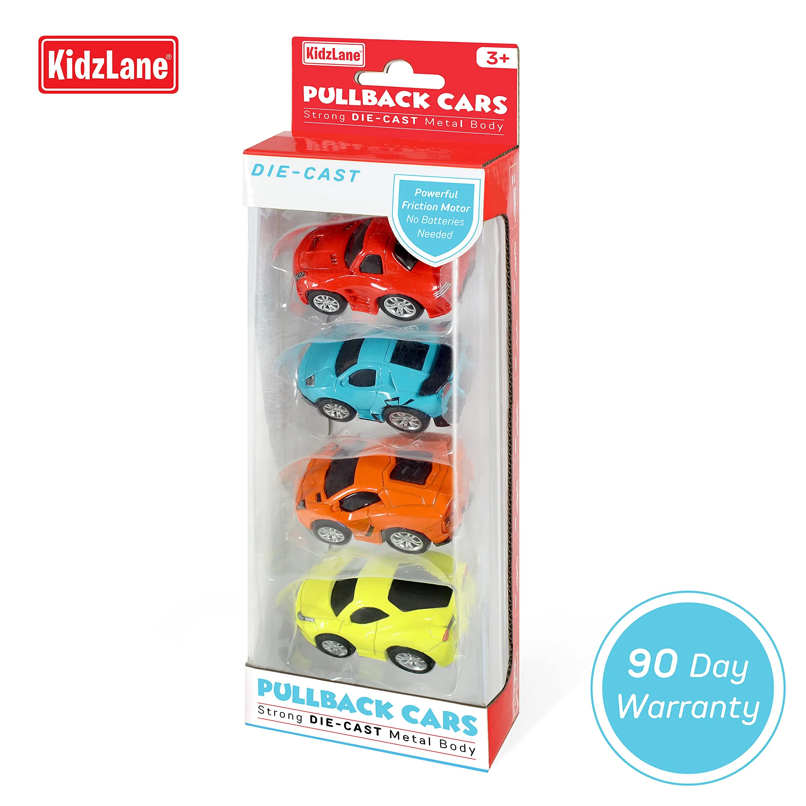 Kidzlane Diecast Metal Pullback Cars | Friction-Powered Toy Cars for Kids | 4 Pack Mini