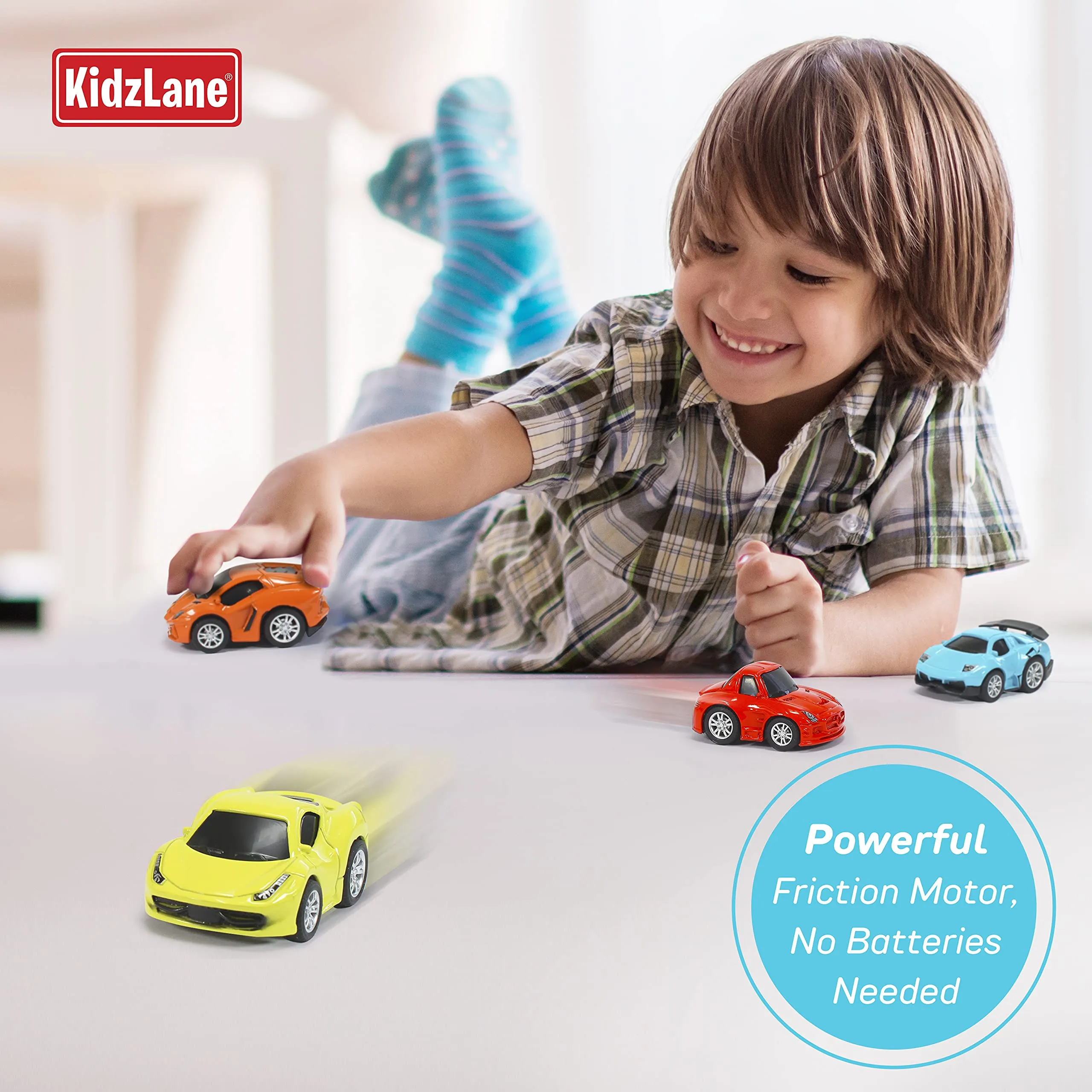 Kidzlane Diecast Metal Pullback Cars | Friction-Powered Toy Cars for Kids | 4 Pack Mini