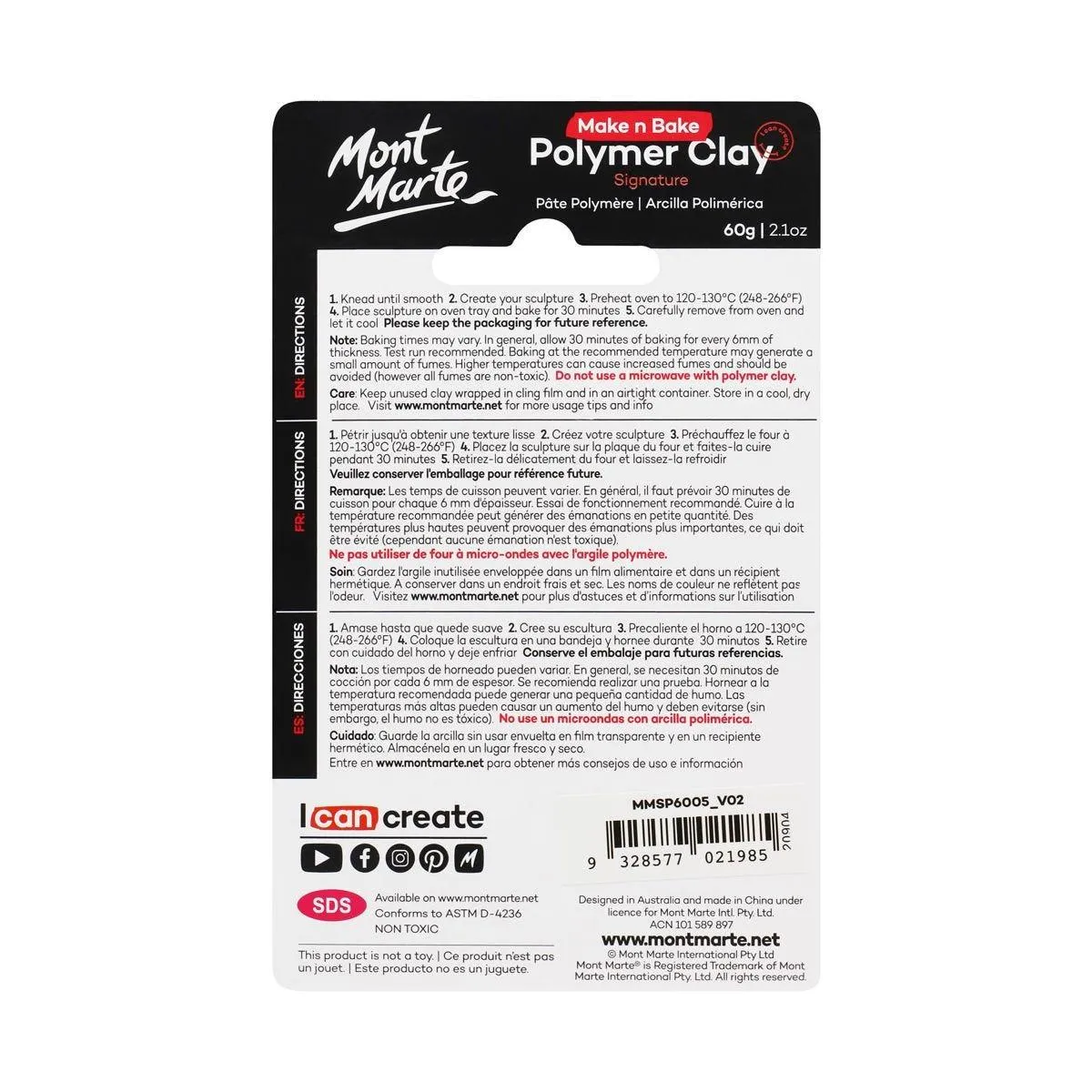 Mont Marte Make n Bake Polymer Clay Signature 60g - Black