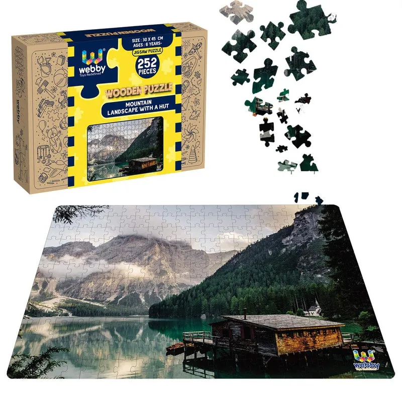 Mountain Landscape with A Hut Wooden Jigsaw Puzzle, 252 Pieces