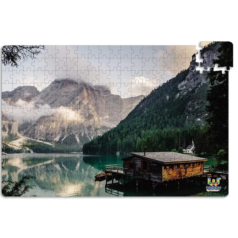 Mountain Landscape with A Hut Wooden Jigsaw Puzzle, 252 Pieces