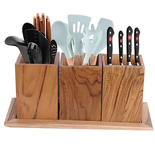 Multipurpose Wooden Kitchen Cutlery As Knife Spoon And Spatula Holder