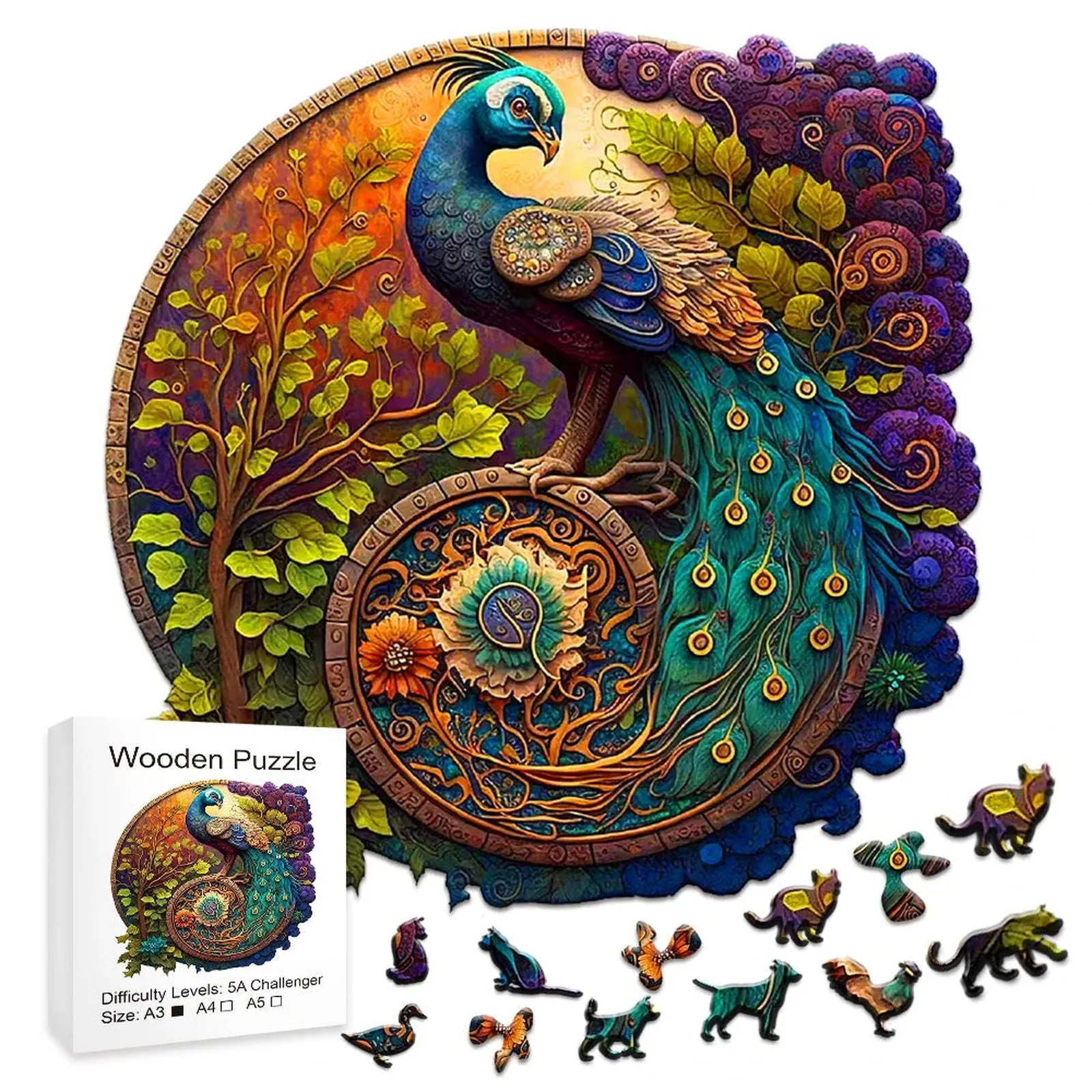 Peacock Paradise Wooden Puzzle Set