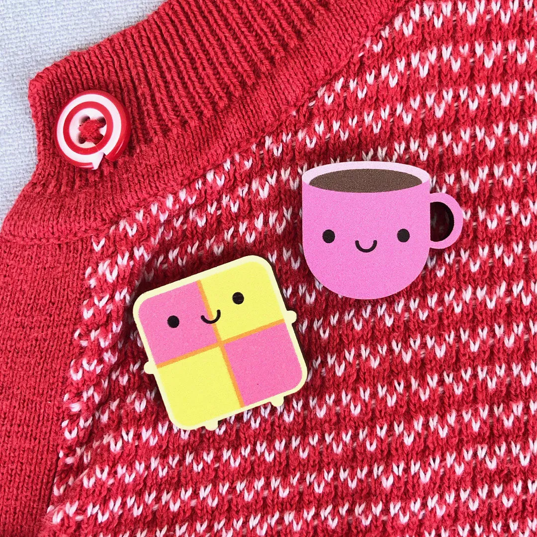 Pink Cup of Tea Kawaii Wooden Pin