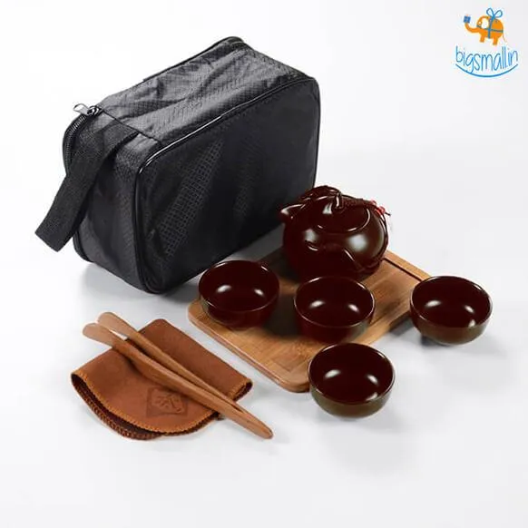 Portable Japanese Tea Set With Wooden Tray