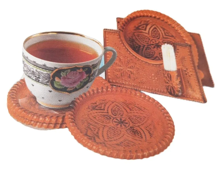 PP Plastic Sonata Mandala Design Coasters with Stand Coaster Set Fit for Tea Cups Coffee Mugs Glasses | Home Decor | Set of 6 Durable and Long Lasting Wooden Finish Mandala