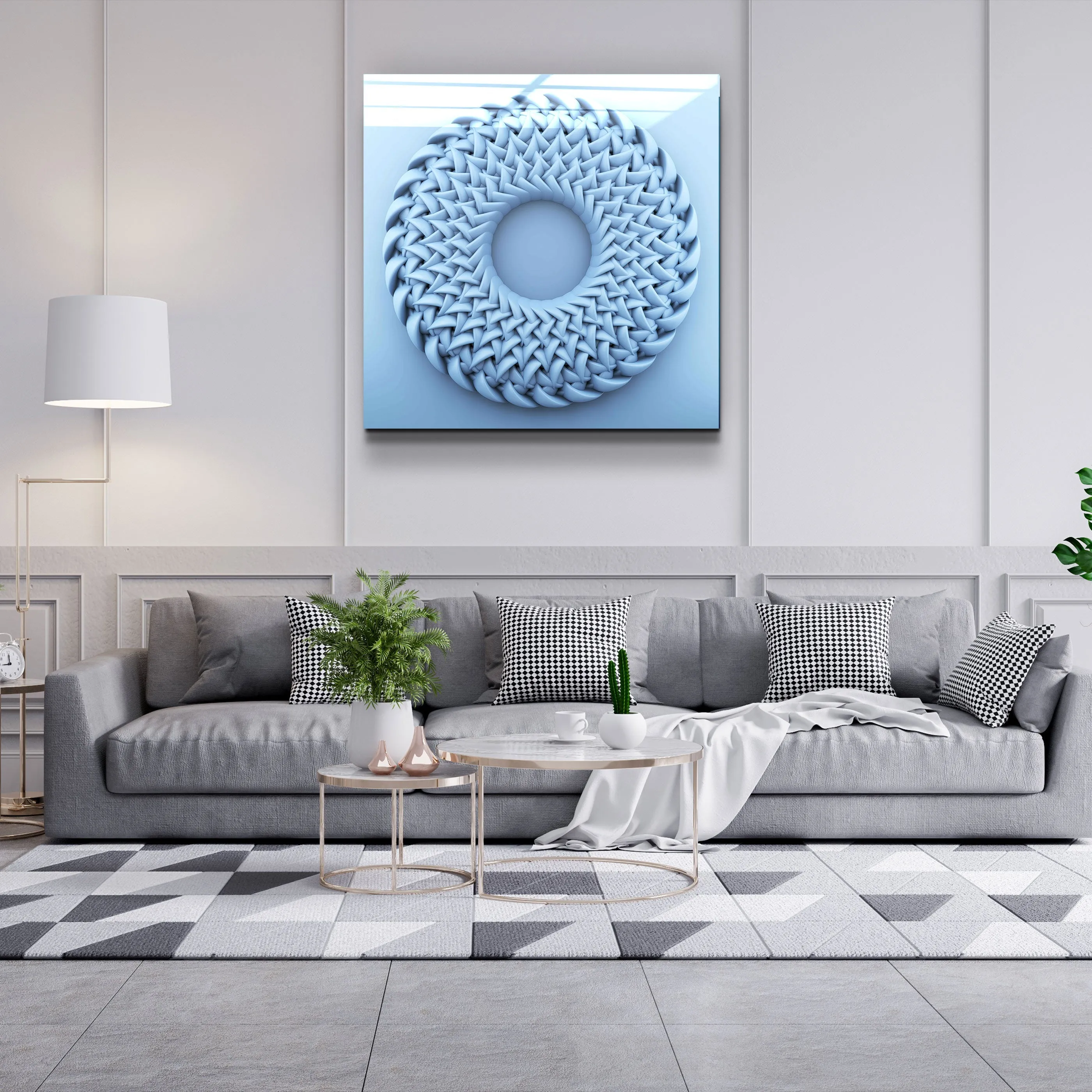 ."Abstract Circular Knitting". Designer's Collection Glass Wall Art