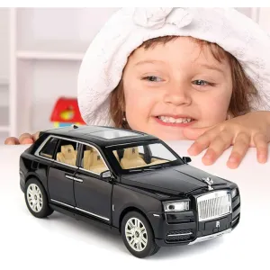 Resembling 1:24 Scale Die Cast Rolls Royce Metal Car Toy With Light and Sound for Kid (Black)