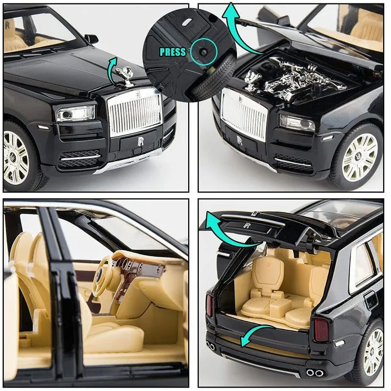 Resembling 1:24 Scale Die Cast Rolls Royce Metal Car Toy With Light and Sound for Kid (Black)