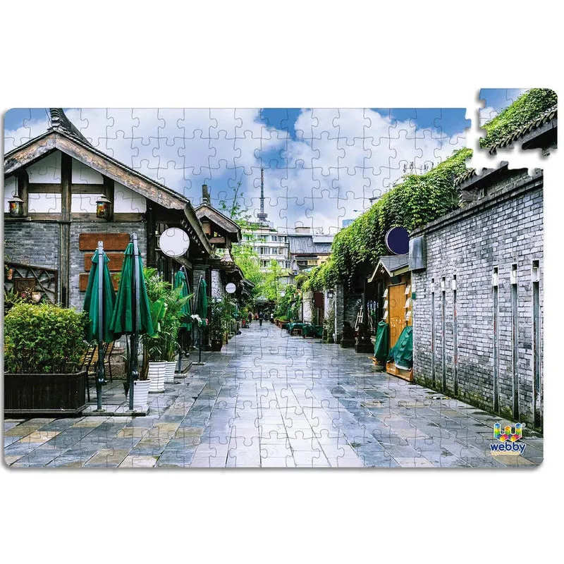 Retro Houses In Sunshine City Wooden Jigsaw Puzzle, 252 Pieces