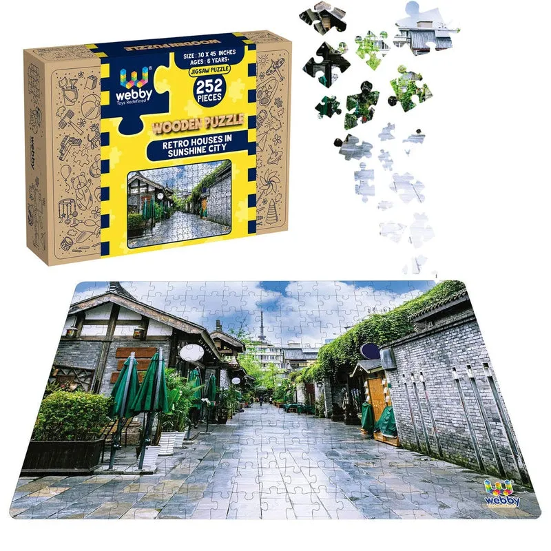 Retro Houses In Sunshine City Wooden Jigsaw Puzzle, 252 Pieces