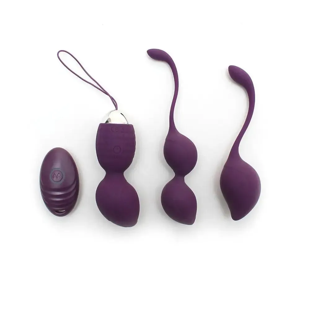 Rimba Silicone Purple Rechargeable Vibrating Kegel Ball Set with Remote