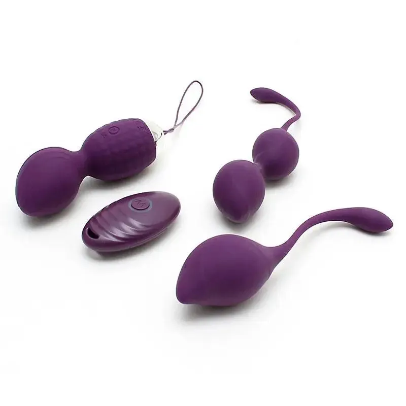 Rimba Silicone Purple Rechargeable Vibrating Kegel Ball Set with Remote