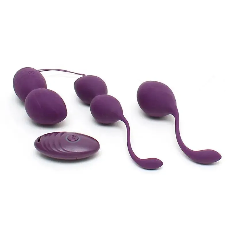 Rimba Silicone Purple Rechargeable Vibrating Kegel Ball Set with Remote