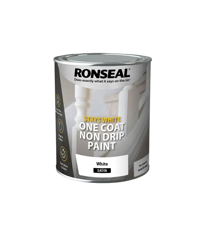 Ronseal Stays White One Coat Non Drip Paint - Pure Brilliant White