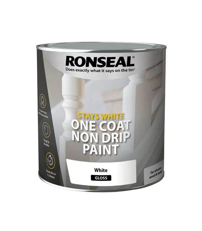 Ronseal Stays White One Coat Non Drip Paint - Pure Brilliant White