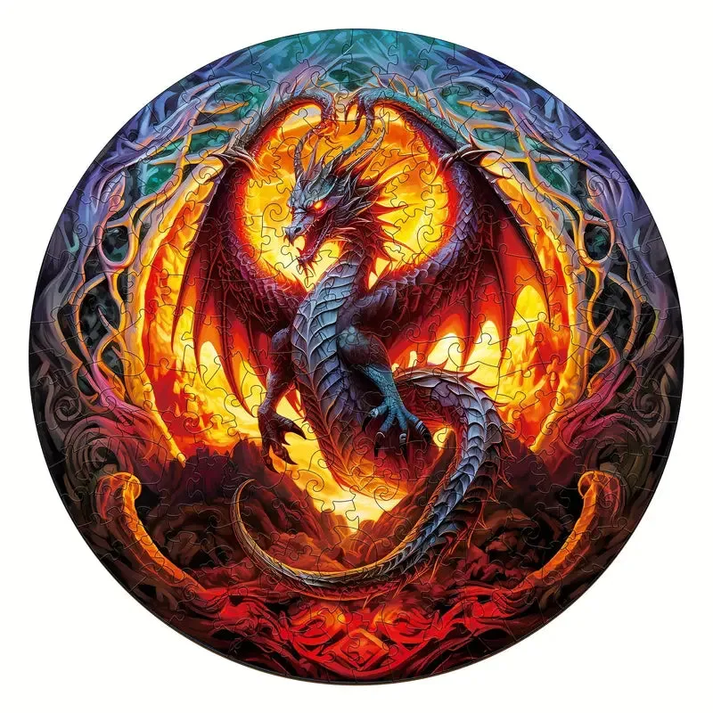 Round Wooden Puzzles - Fiery Dragon