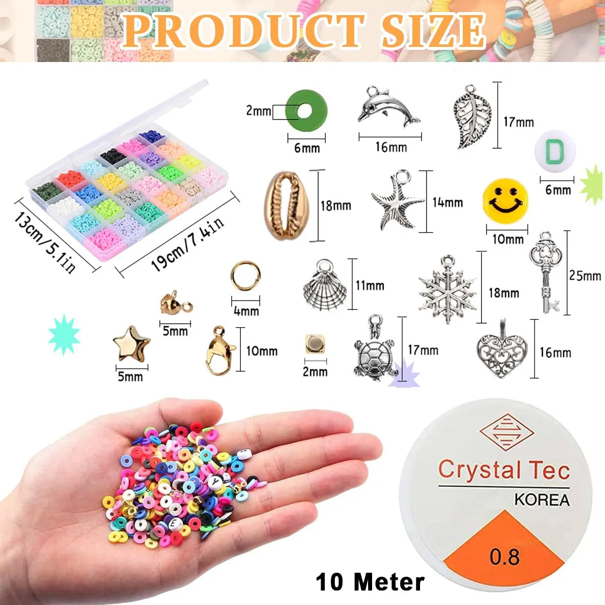 SANNIDHI Clay Beads For Jewellery Making 3950Pcs 24 Colors Clay Beads Bracelet Kit, Polymer Flat Beads Letter Spacer Beads With Charms Elastic Strings Diy Craft Gift For Girls, Beige