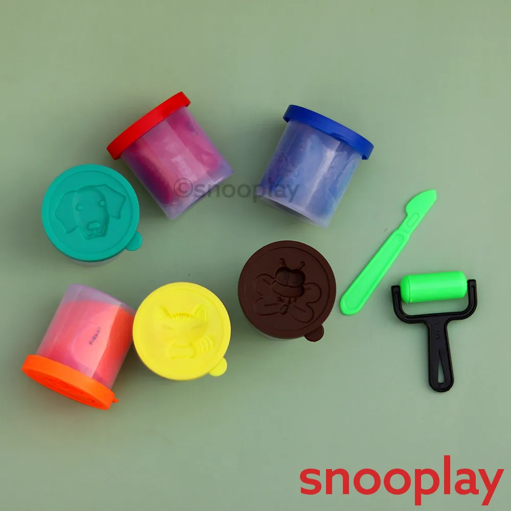 Six Shades Play Dough Set of 5 (1 Set = 6 Colourful Dough, 1 Cutter, 1 Roller) | Return Gifts and Party Favours