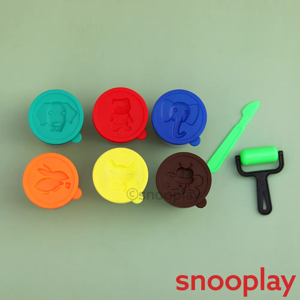 Six Shades Play Dough Set of 5 (1 Set = 6 Colourful Dough, 1 Cutter, 1 Roller) | Return Gifts and Party Favours