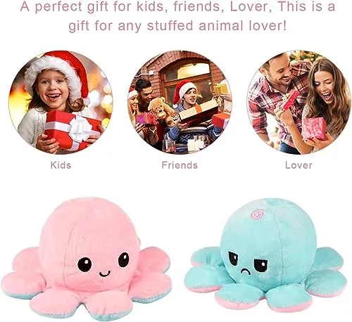 Storio Toy Octopus Plushie Reversible Soft Toys for Kids | Plush Soft Toys for Baby Boys and Girls | Octopus Soft Toy for Kids -18cm