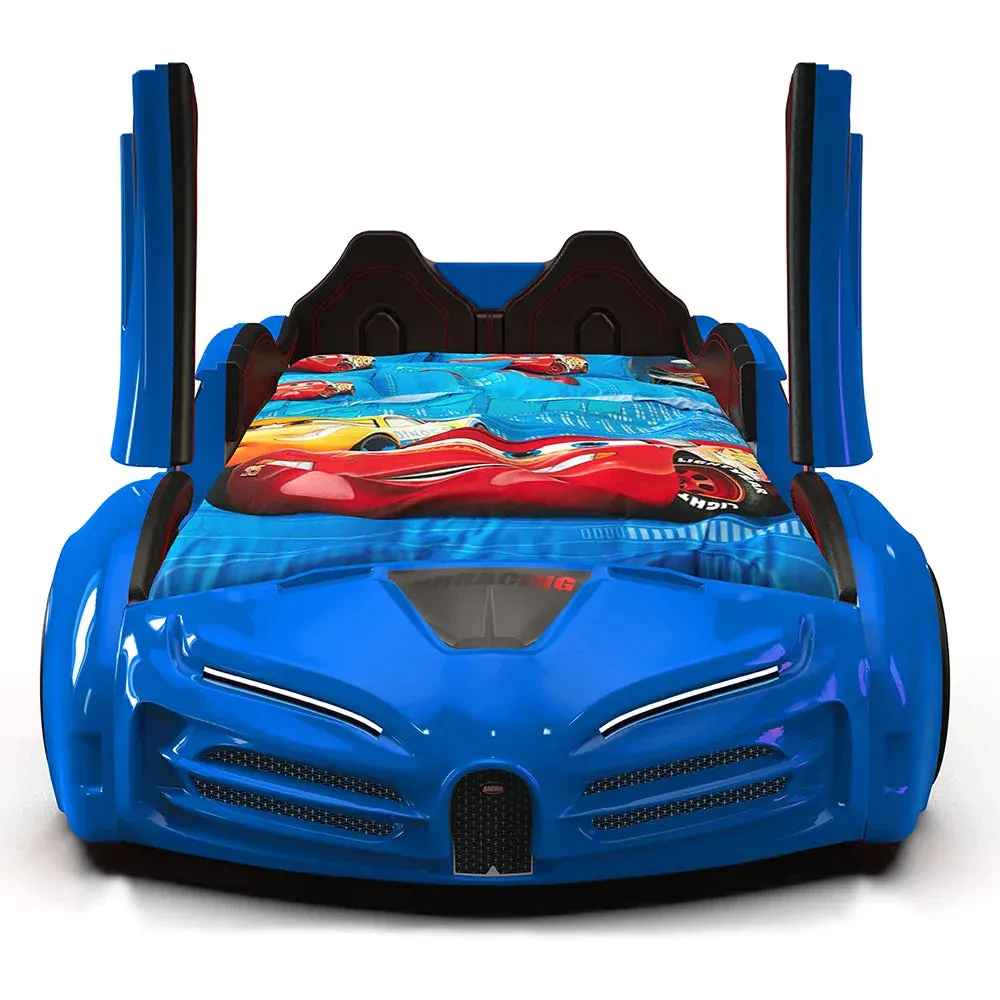 Super Cool 2025 Bugatti Style RX Race Car Bed | LED Lights | Remote For Features | Opening Doors | Holds 300 Lbs