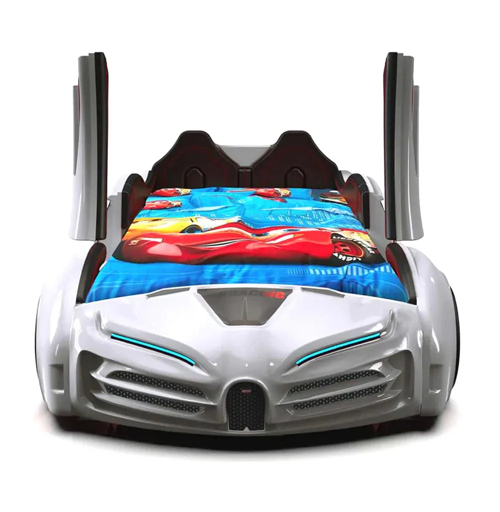 Super Cool 2025 Bugatti Style RX Race Car Bed | LED Lights | Remote For Features | Opening Doors | Holds 300 Lbs