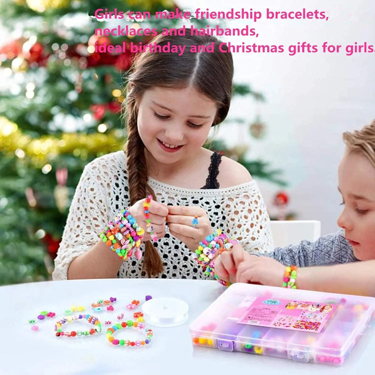 SYGA Beads for Kids Crafts Children's Jewelry Making Kit DIY Bracelets Necklace Hairband and Rings Craft Kits Birthday for 4, 5, 6, 7-Year-Old Little Girls-Multicolor (DIYBeadsSet-7)