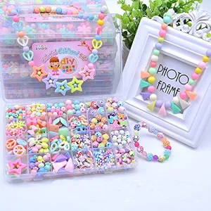 SYGA Plastic Beads for Kids Crafts Children's Jewelry Making Kit DIY Bracelets Necklace Hairband and Rings Craft Kits Birthday for 4, 5, 6, 7-Year-Old Little Girls(DIYBeadsSet-9) Multicolor