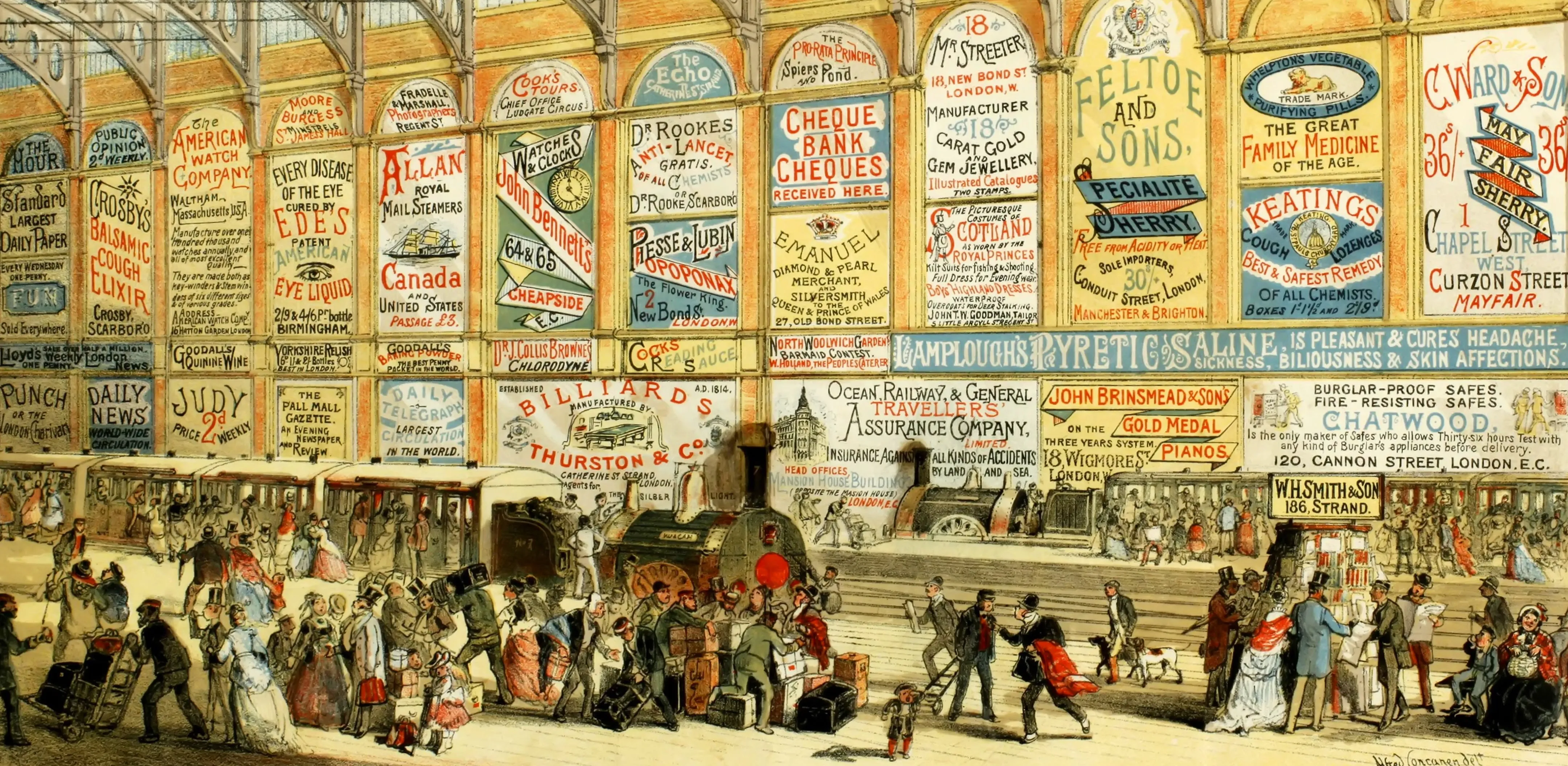 Victorian Modern Advertising: A Railway Station in 1874 (519 Pieces) Wooden Jigsaw Puzzle