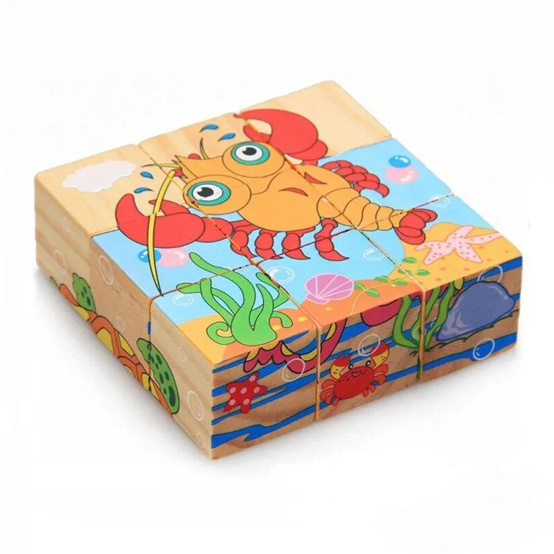 Wooden Animal Puzzle Kids Toys 6 Sides Wisdom Jigsaw Early Education Learning Toys Tangram Children Game 9pcs Single 3D Puzzle