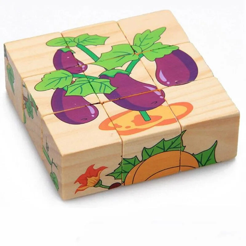 Wooden Animal Puzzle Kids Toys 6 Sides Wisdom Jigsaw Early Education Learning Toys Tangram Children Game 9pcs Single 3D Puzzle