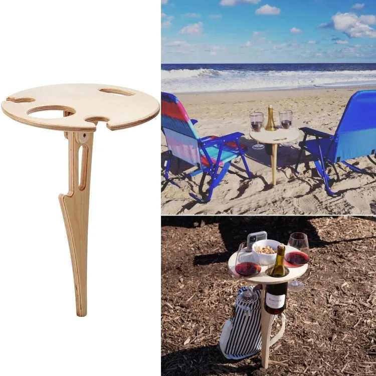 Wooden Lawn Folding Wine Table Outdoor Picnic Inserted Wine Rack Diameter 24cm