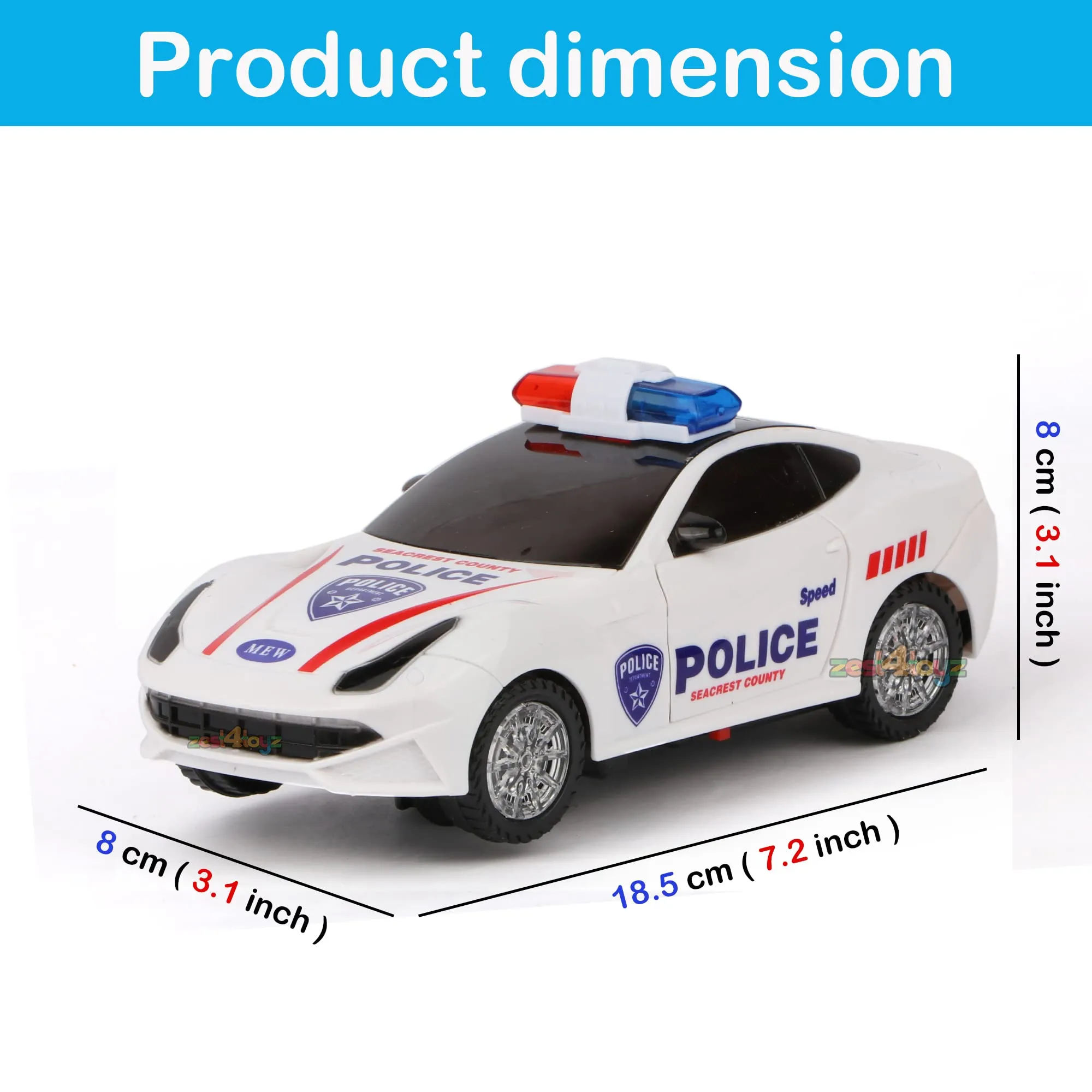 Zest 4 Toyz Dancing Toy Car 360 Degree Rotating Police Car with 3D Flashing Light & Sound, Bump N Go Action & Openable Door Musical Toy for 1 Year Old Kid