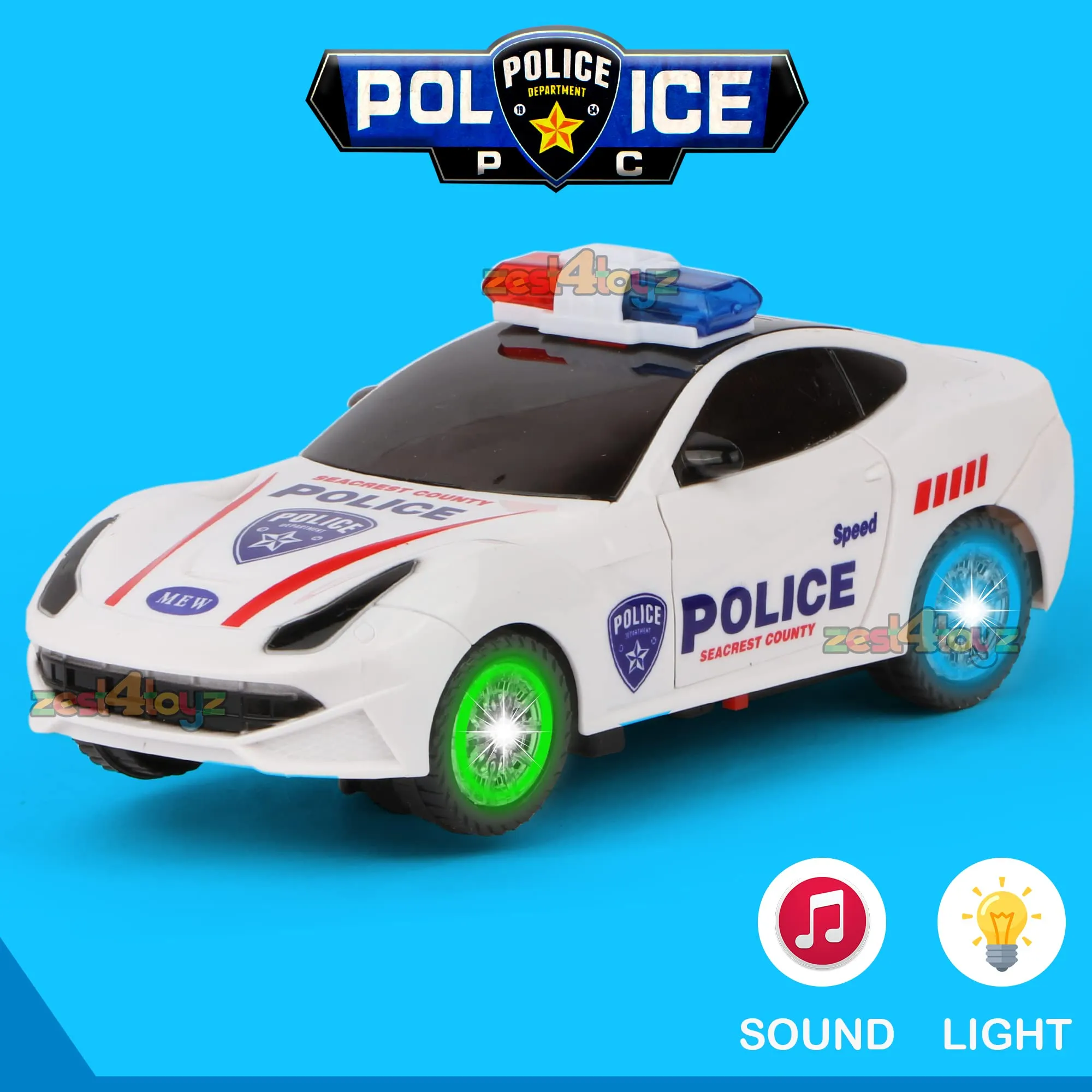 Zest 4 Toyz Dancing Toy Car 360 Degree Rotating Police Car with 3D Flashing Light & Sound, Bump N Go Action & Openable Door Musical Toy for 1 Year Old Kid